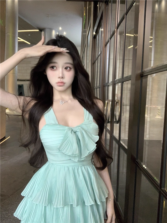 Mint Green Chiffon A Line Vacation Dress Short Birthday Dress Women Dress YM2180