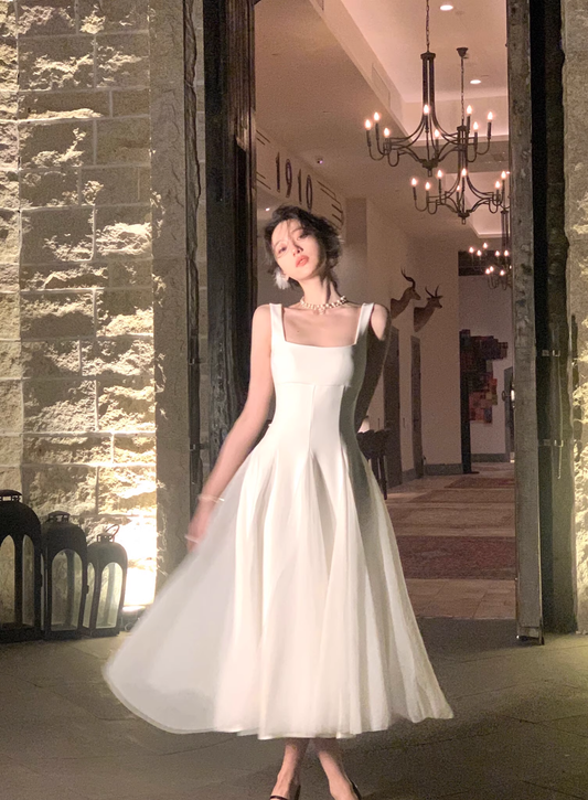 White Suspender Dress Net Gauze Fluffy Fairy Long Prom Dress YM2062