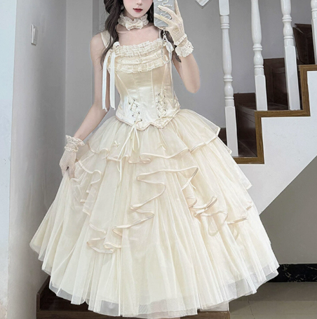 Champagne Lolita Evening Dress New Birthday Party Adult Ceremony Lolita Princess Dress YM2157
