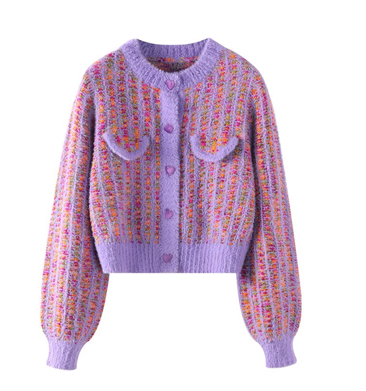 Purple sweater women vintage sweet love knitted cardigan style YM754