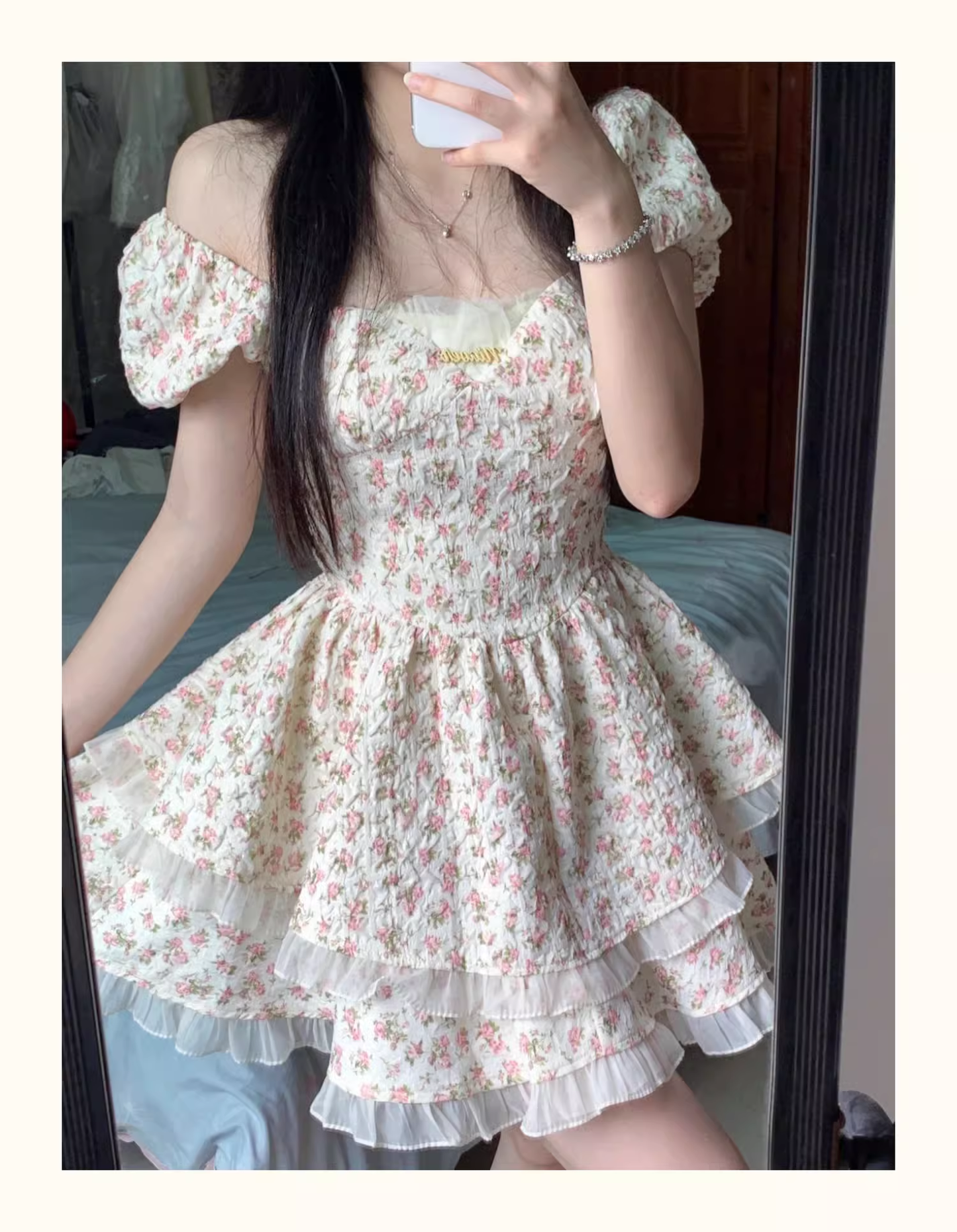 Floral dress with hollow bow on the back Princess Tutu Short Dress YM1506