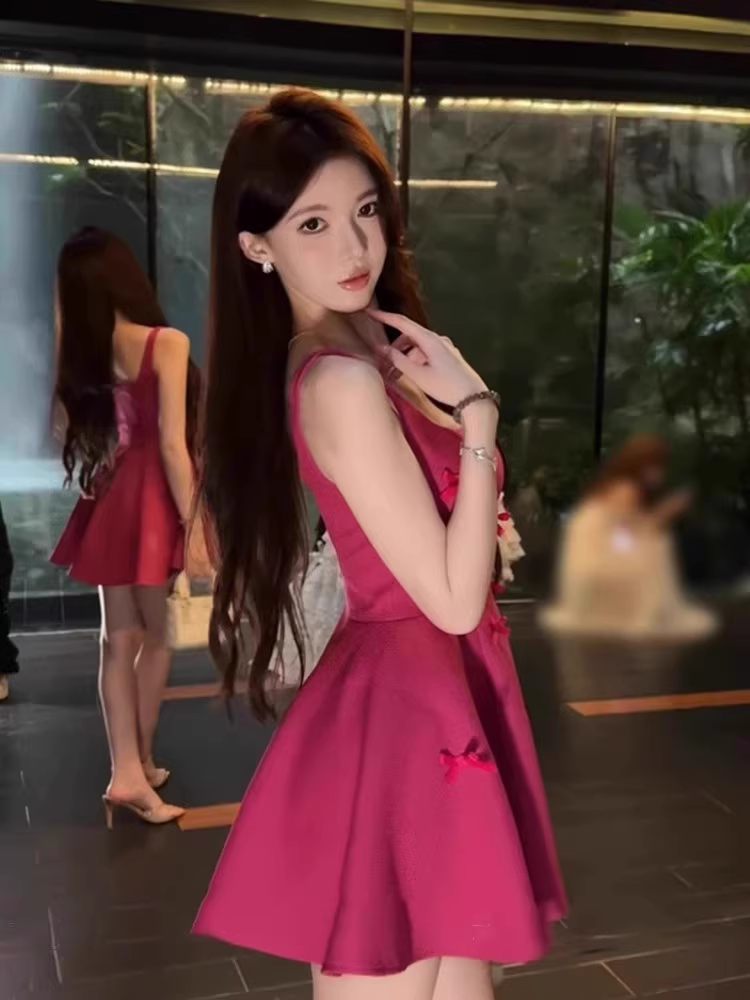 Pink Bow-Tie Sundress Princess Birthday Dress A-Line Mini Dress YM2413