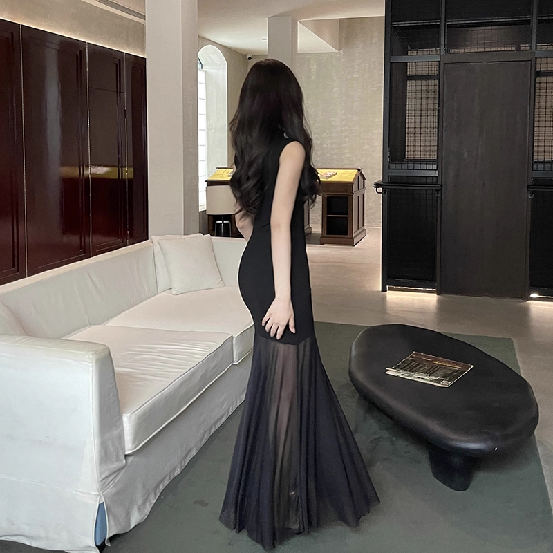 Black Sexy Sleeveless Mermaid Long Holiday Dress Vacation Dress YM2222