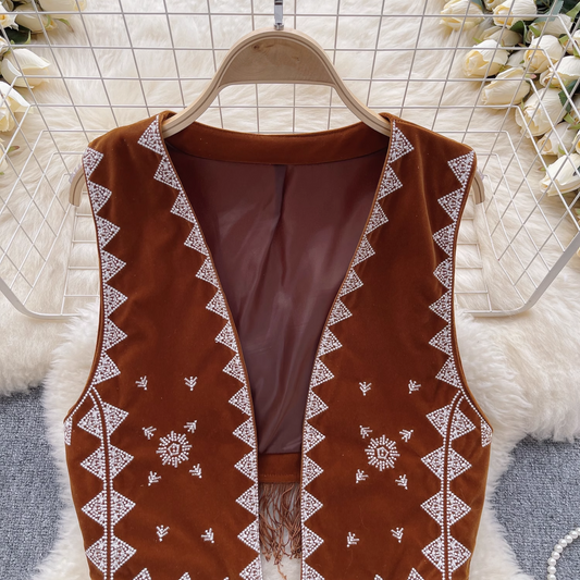 Summer ethnic embroidery tassel design niche jacket vest top YM493