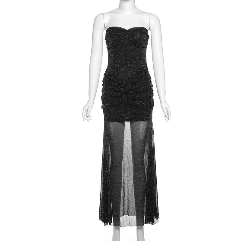 Glitter Black Sweetheart Neck Long Party Dress Vacation Dress YM2201