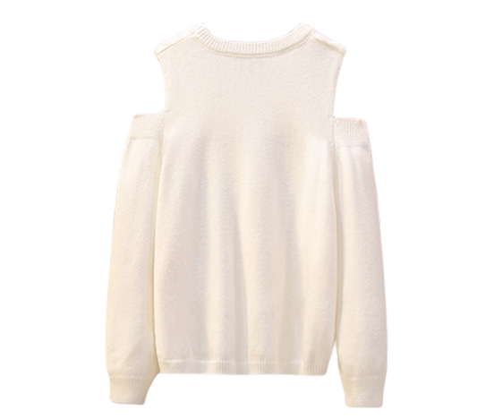 White Loose Pullover Off-the-Shoulder Knit Sweater YM2289