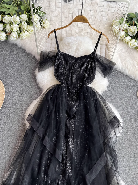 Black patchwork sequined mermaid dress YM1417