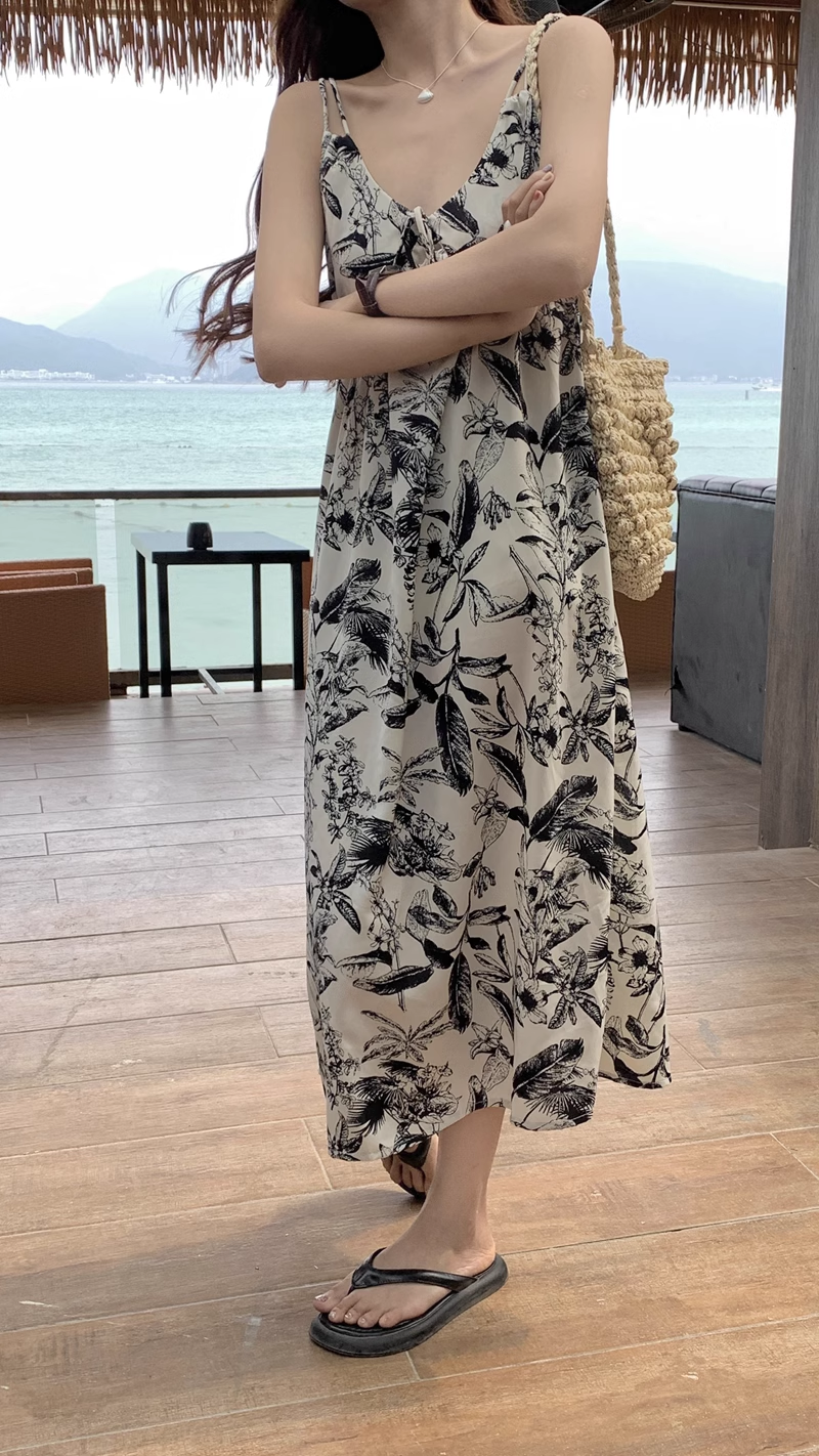 women's summer V-neck sleeveless floral suspender dress YM1264