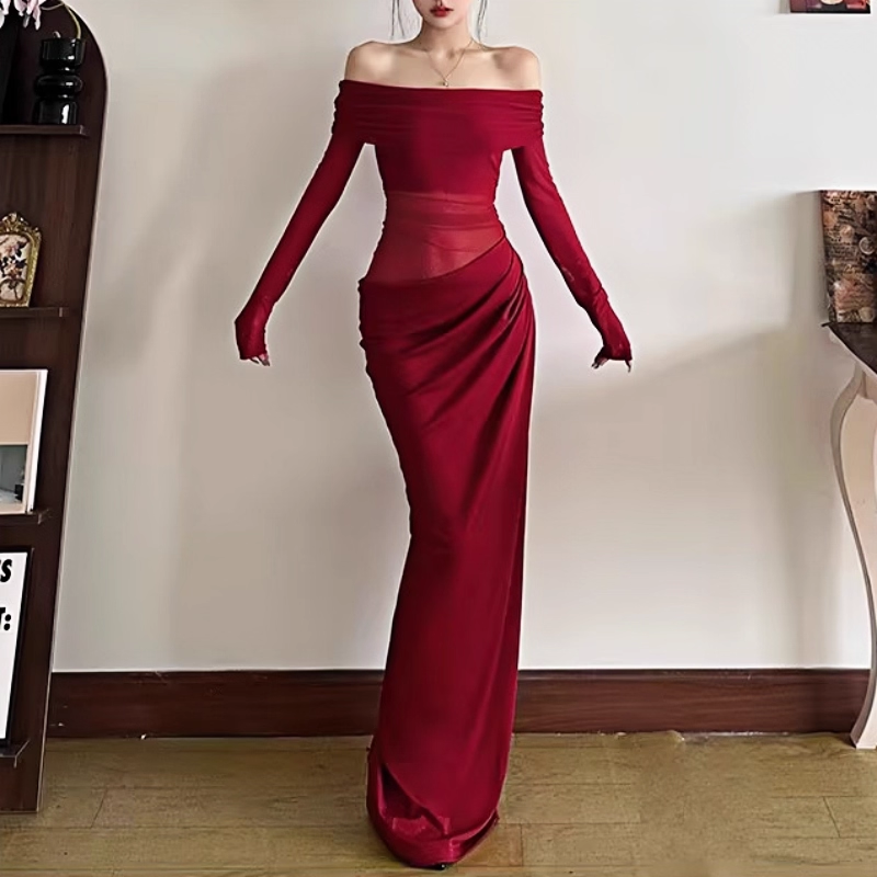 One Shoulder Red Sexy Sheath Holiday Dress Long Birthday Dress YM2275