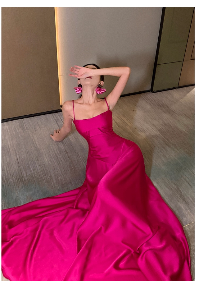 Charming Hot Pink Straps Long Party Dress Birthday Evening Dress YM2175