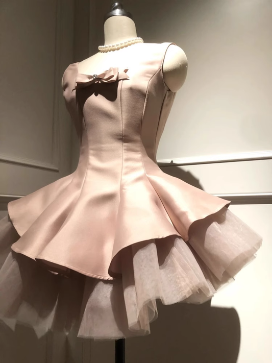 Sweet Pink Satin A Line Short Birthday Dress Homecoming Dress YM2068