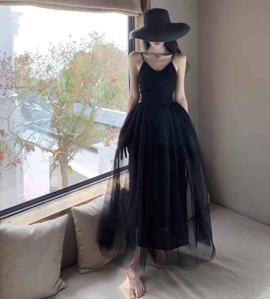 Black A-line Tulle Dress YM1258