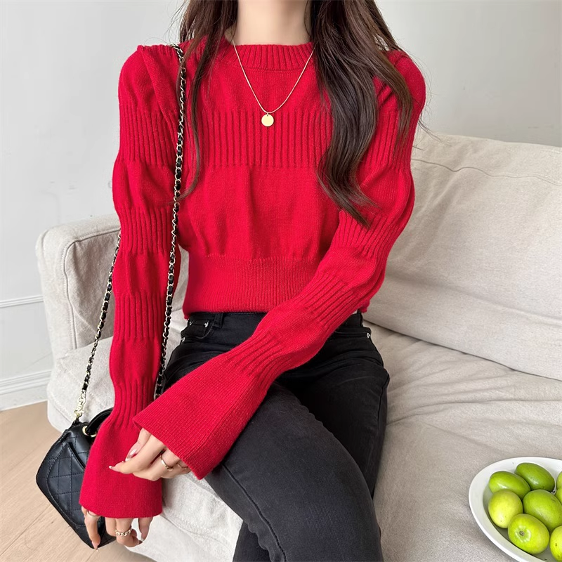 Women's fall knitted bottoming shirt with puff sleeves sweater YM495