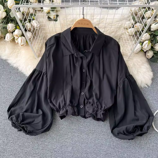 women's lantern sleeve lapel blouses ,YM141