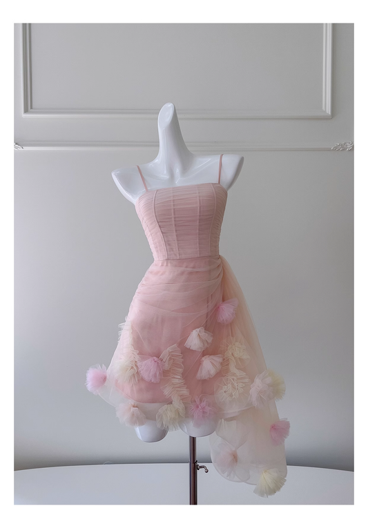 Pink Sexy Suspender Irregular Party Dress Homecoming Dress YM2116