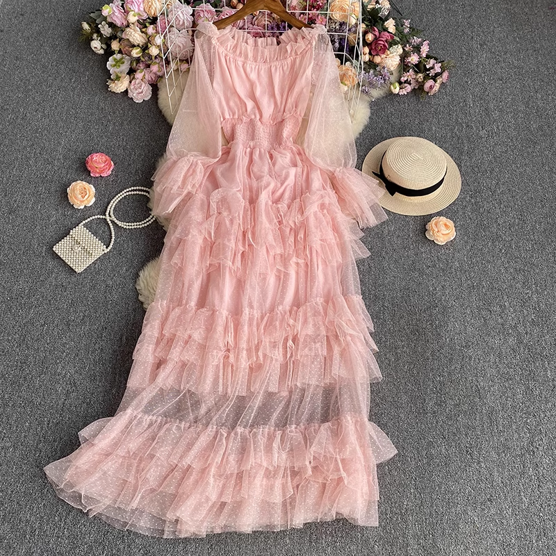 Long sleeves mesh maxi dress YM520