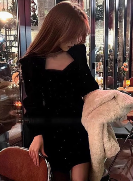 Burgundy velvet a line birthday party evening dress YM1964