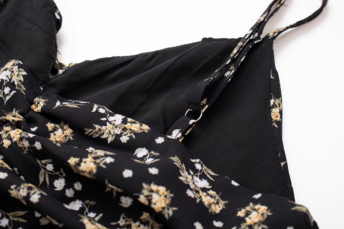 Black Floral Dress For Women, Irregular Short Dress, Hot Girl Waist Suspender Dress YM2319