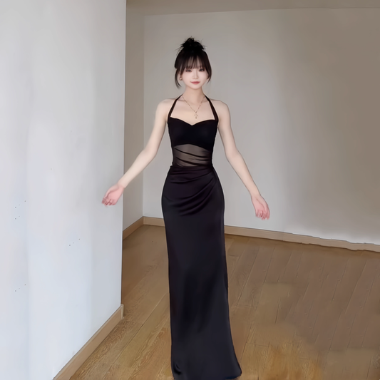 Black Sexy Halter Sheath Long Vacation Dress  Holiday Dress  YM2206
