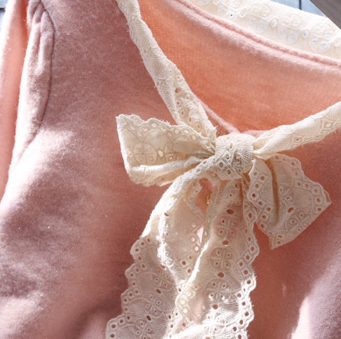 Pink Lace Cropped Pullover Sweater Sweet Bow Long Sleeve Knit Top YM2368