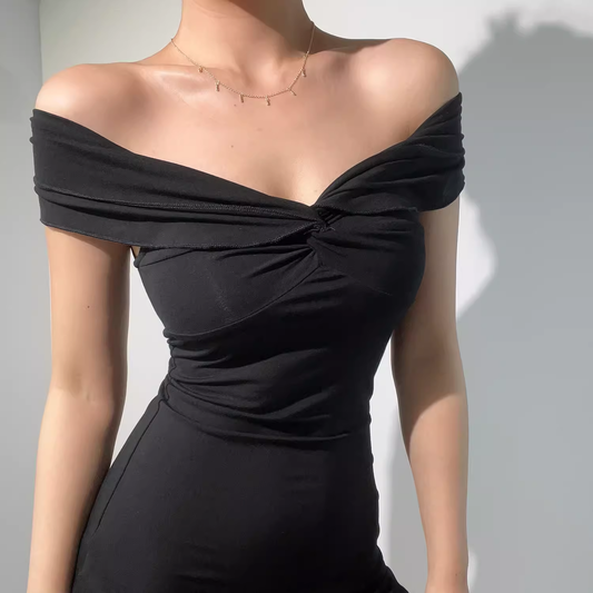Off the shoulder black dress YM1322