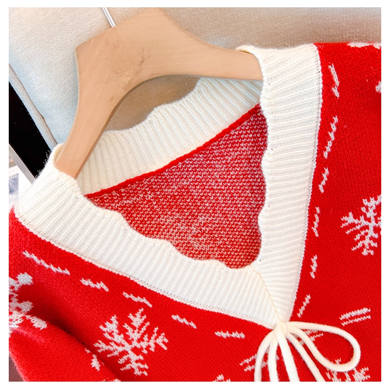 Red Christmas Sweater Women's Autumn Fashion Slim French Gentle Sweater YM2305