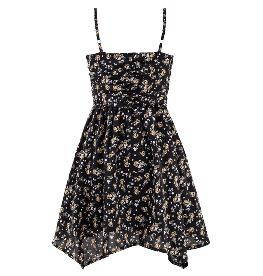 Black Floral Dress For Women, Irregular Short Dress, Hot Girl Waist Suspender Dress YM2319