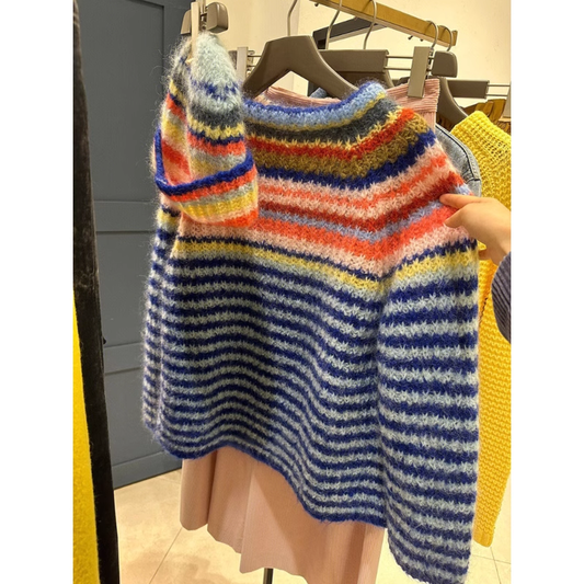 Women's Winter Thickened Colorful Striped Sweater YM1850