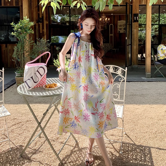 New summer printed suspender dress YM1451