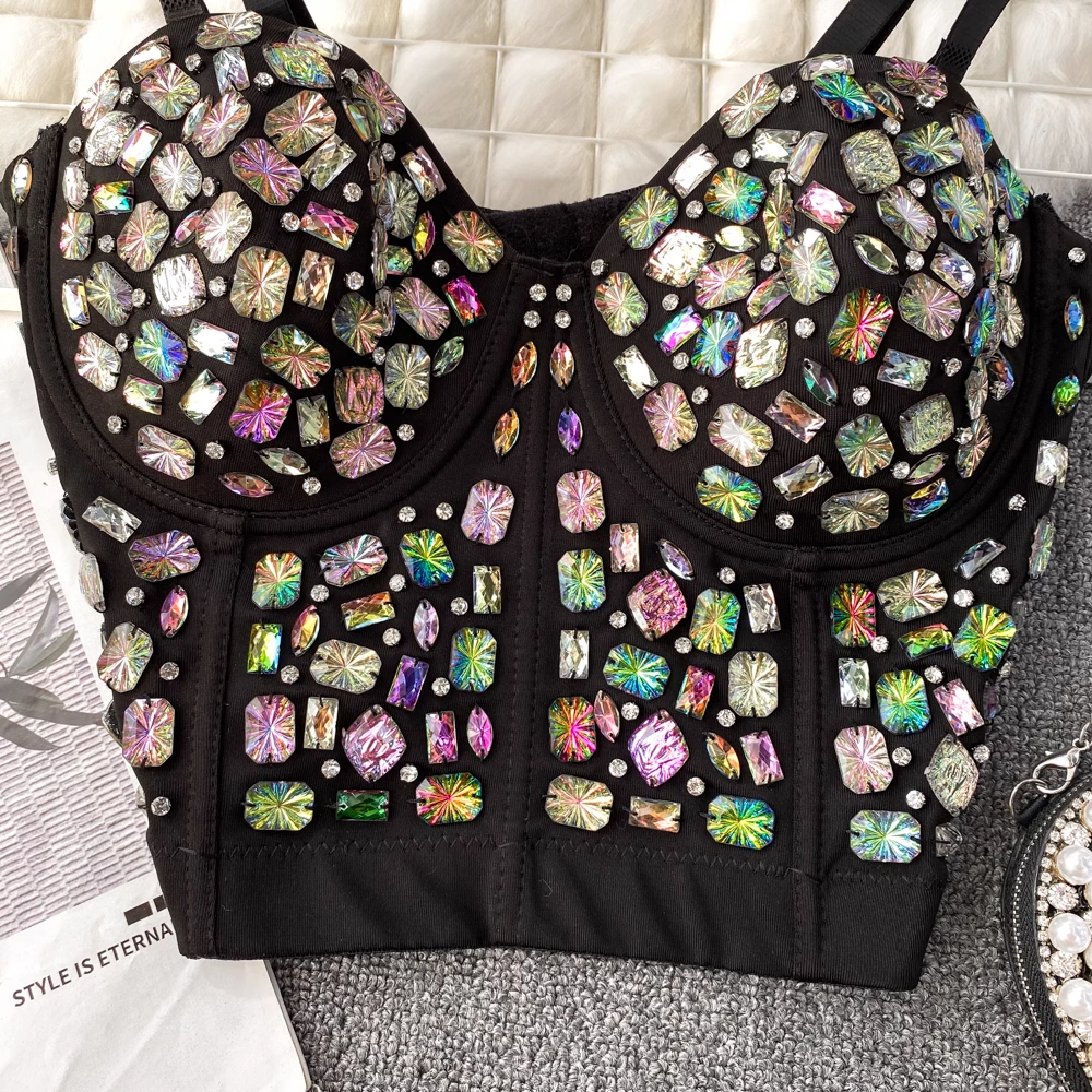 Colorful diamond performance costume with padded top YM893