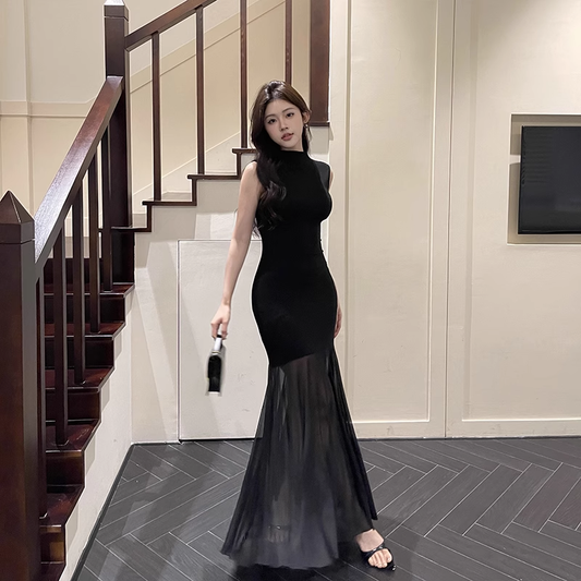 Black Sexy Sleeveless Mermaid Long Holiday Dress Vacation Dress YM2222
