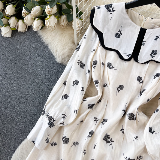 Baby doll collar floral chiffon dress YM788