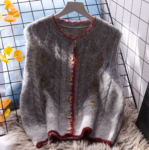 Floral Round Neck Knitted Vest Women's Sweet Waistcoat Top Sweater YM2352