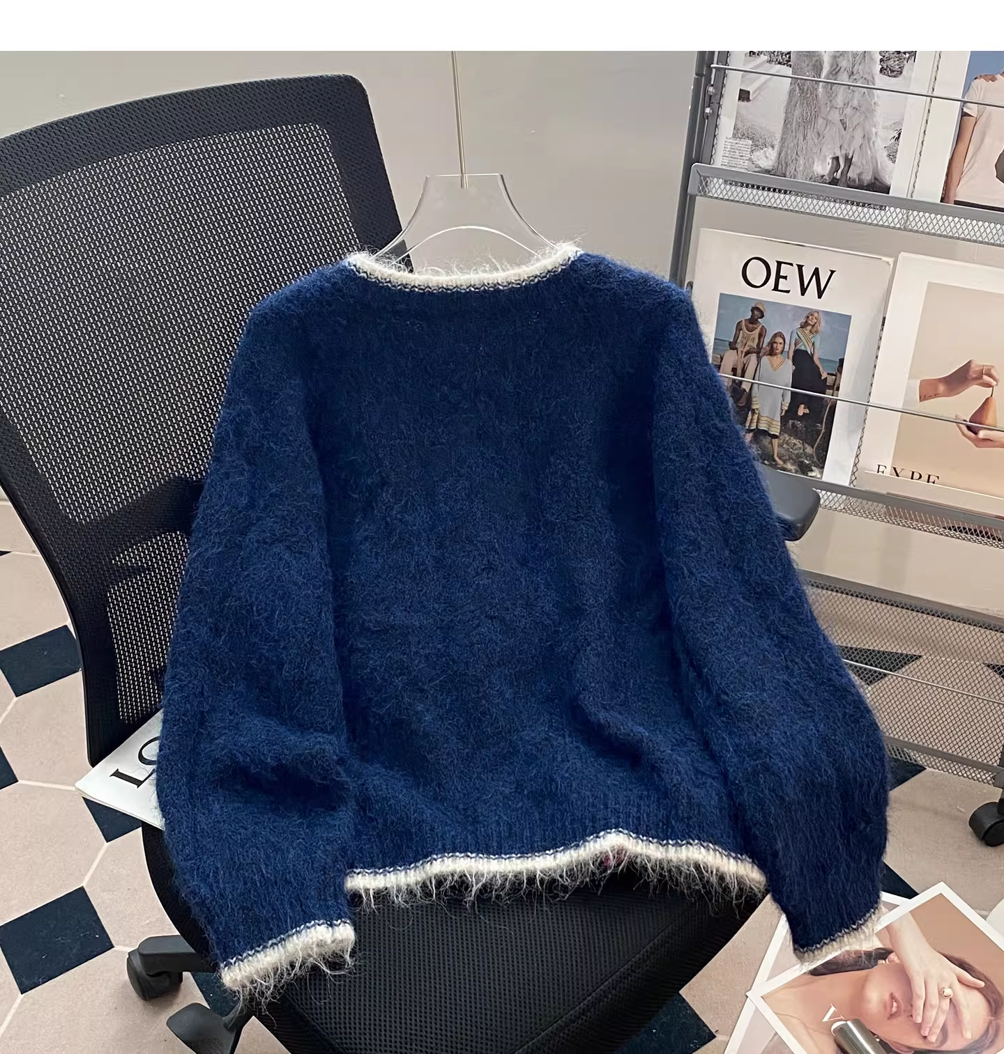 Retro Embroidered Cardigan Blue Knit Sweater YM2445