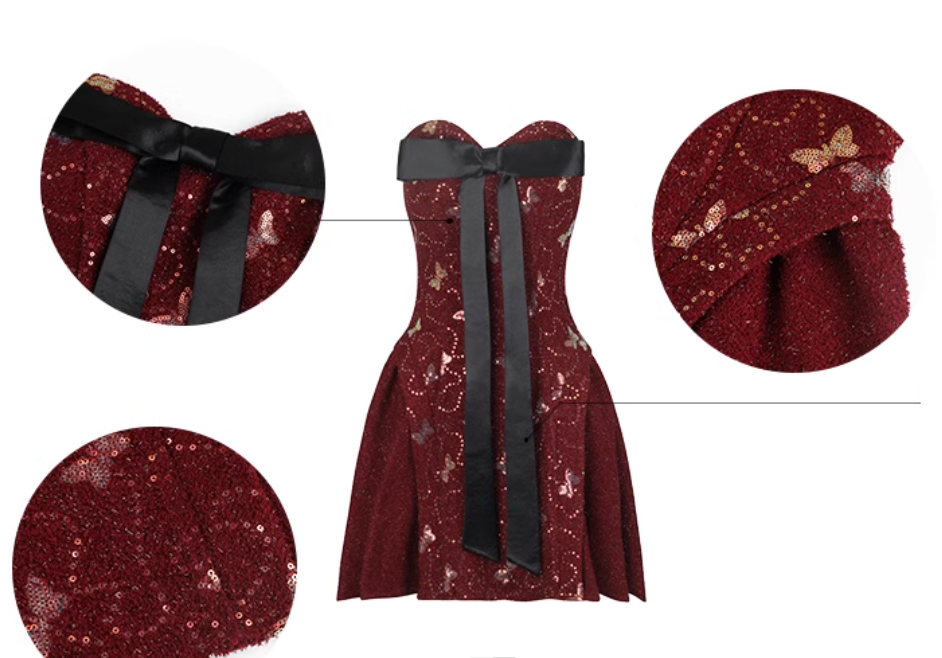 Red Strapless Short Prom Dress Sequins Birthday Pleated Party Dress YM1980