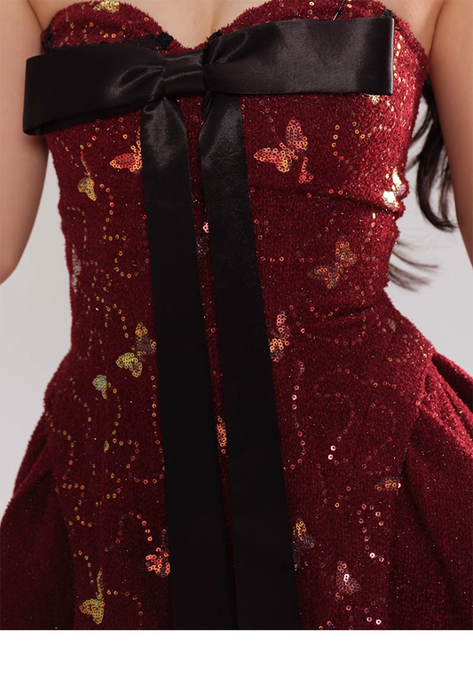 Classy Burgundy Strapless A Line Mini Party Dress Homecoming Dress YM2014