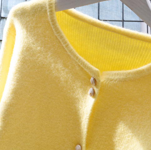 Yellow Round Neck Sweater Jacket Women's Autumn New Short Slim Knitted Cardigan YM2356