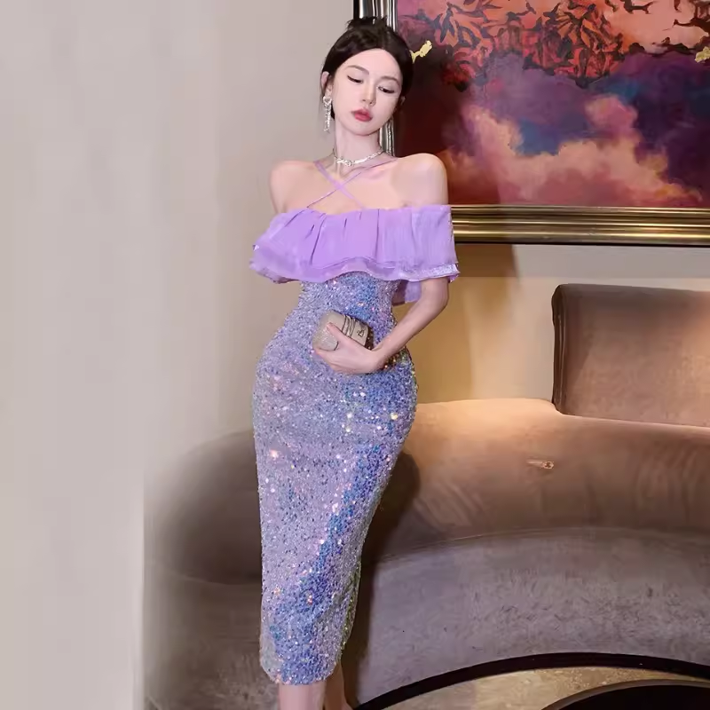 Off The Shoulder Purple Dress YM1479