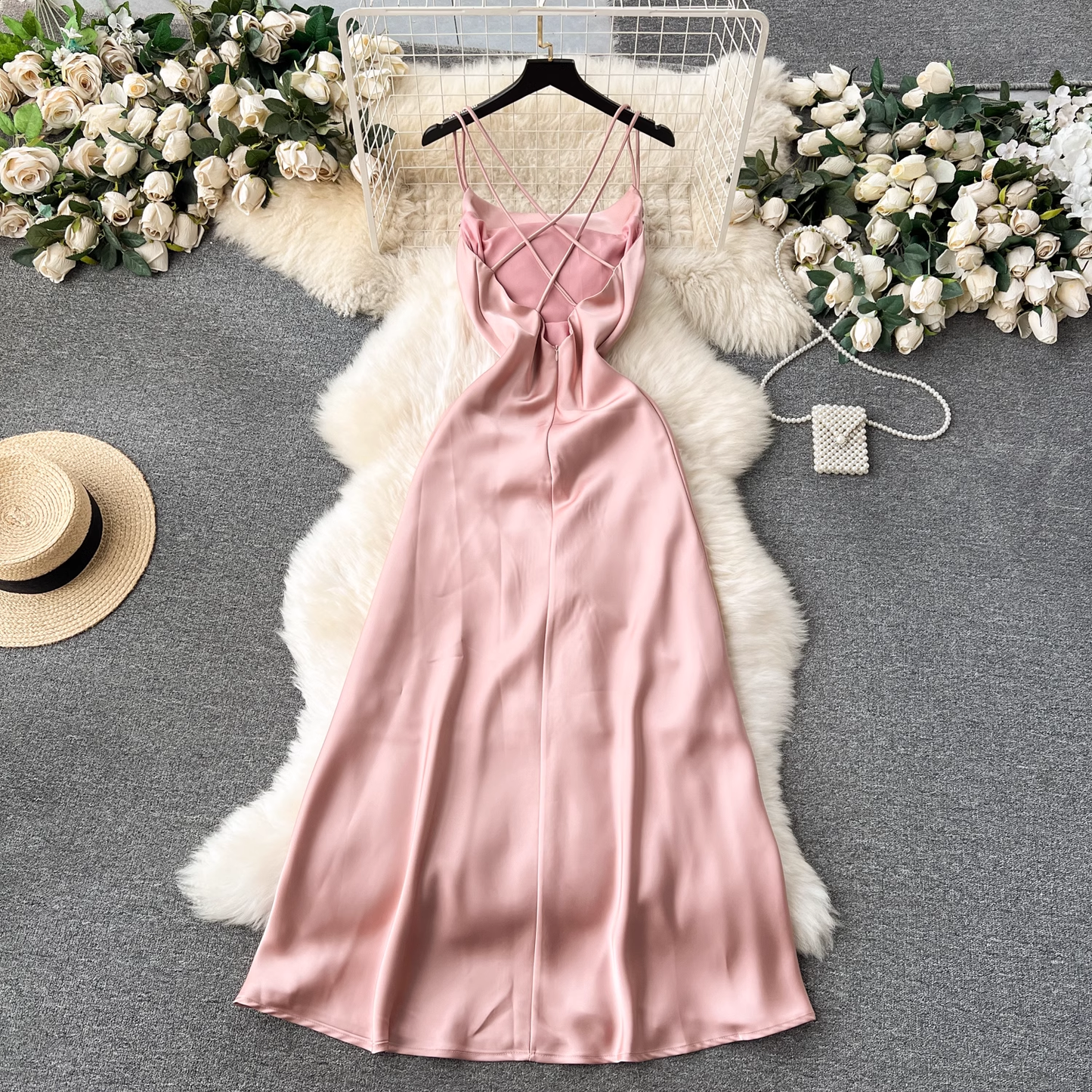 Sexy Pink Backless Dress YM1146