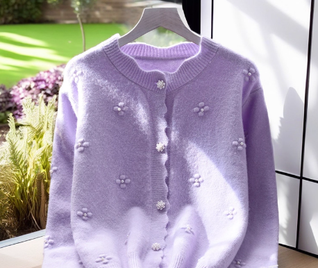 Purple Sweater Coat New Beaded Soft Knitted Cardigan YM2357