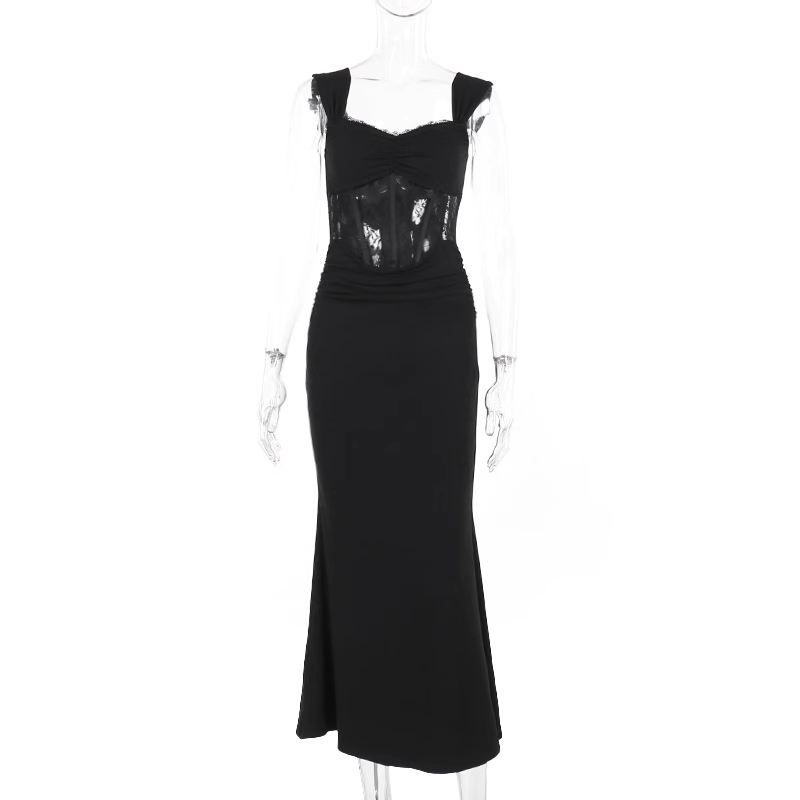 Pretty Black Lace Mermaid Long Party Dress Birthday Dress YM2216