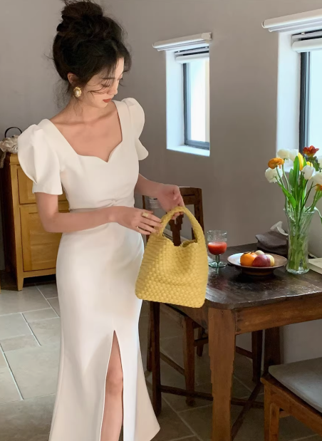 Fashion short sleeves party dress mermaid slit evening dress YM1957