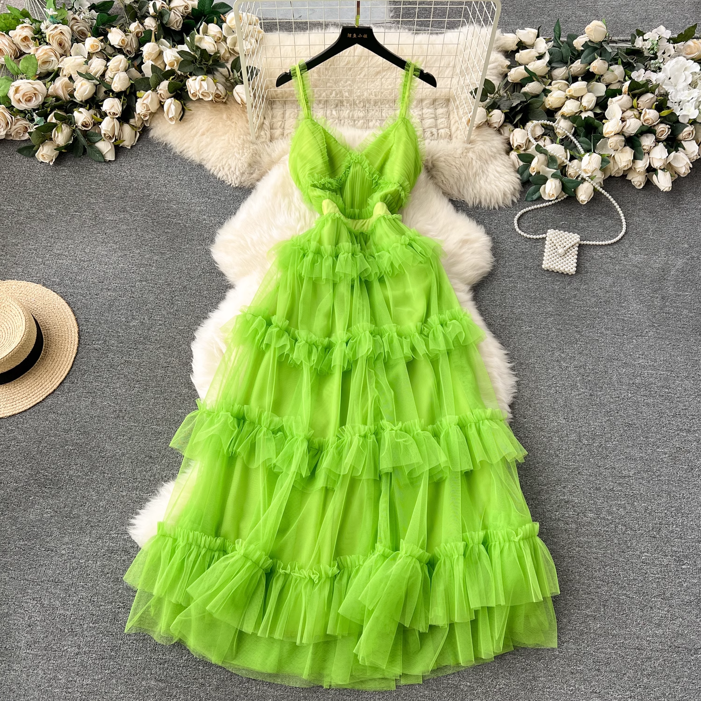 A-line V Neck Tulle Summer Dress YM1178
