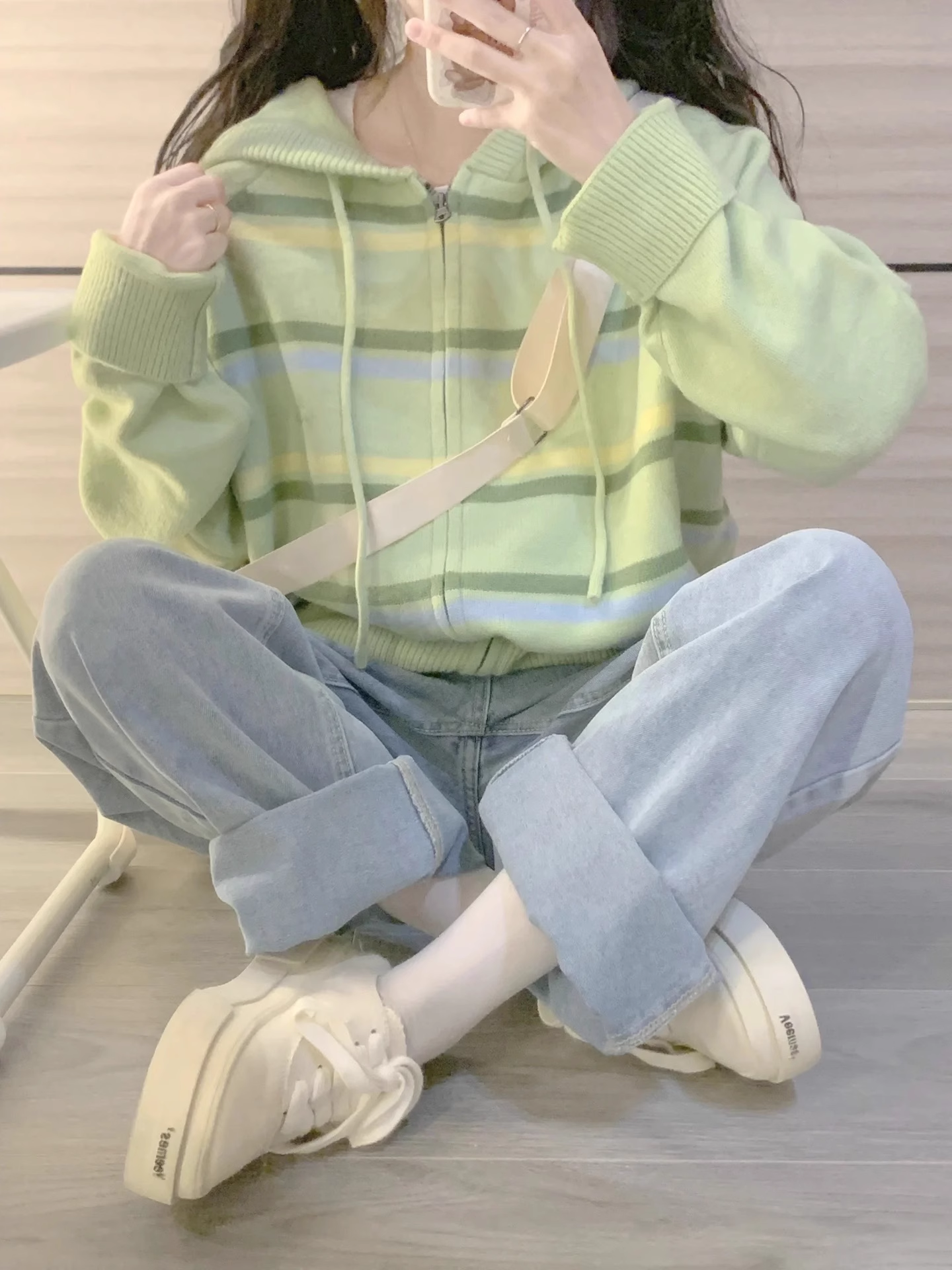 Striped Zipper Cardigan Hooded Knitted Autumn Winter Sweater Jacket YM357