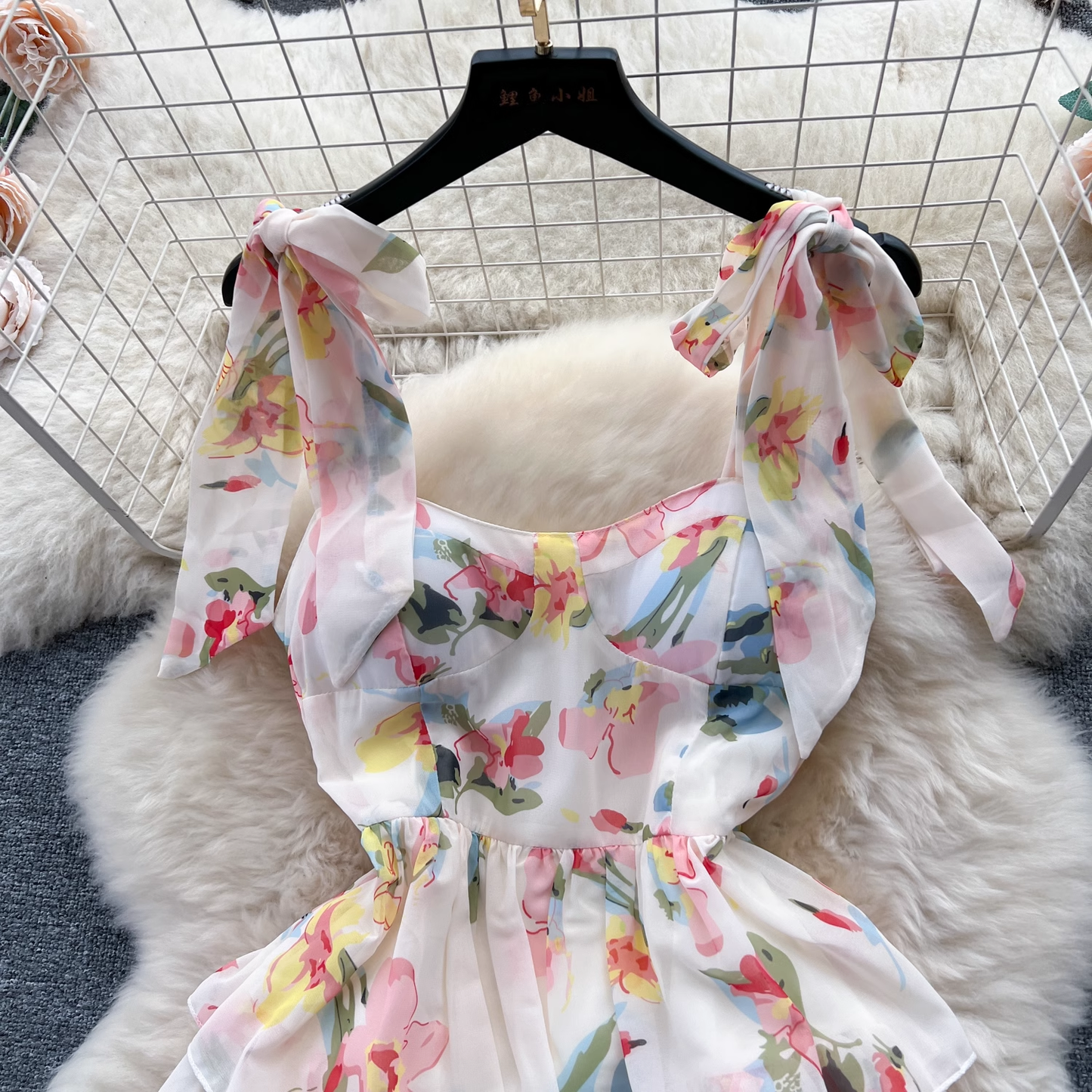 Women's suspender floral dress summer chiffon dress YM506