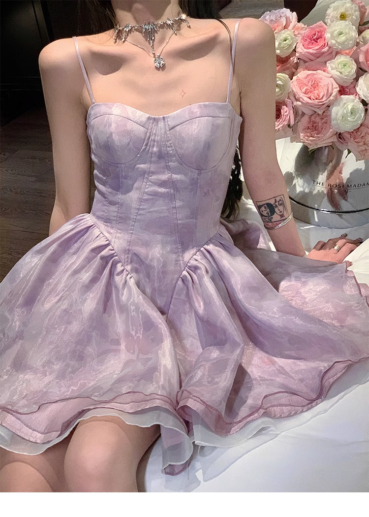 Blue Spaghetti Straps Birthday Party Dress YM1971