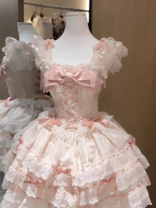 Cute Girl Lolita Lace Bow Princess Dress Pink Birthday Dress YM2066