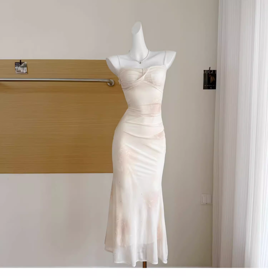 Apricot Suspender Dress Beautiful Long Vacation Dress YM2089