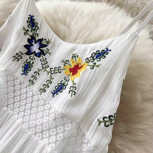 A-line Embroidered Beach Dress ,YM35