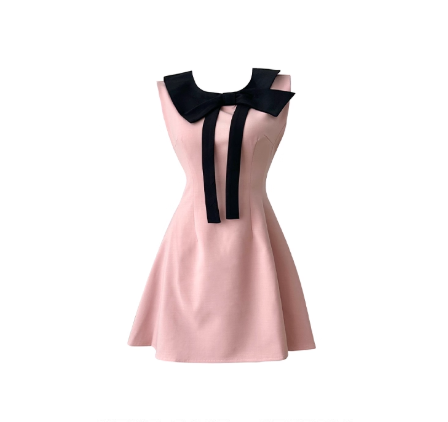Pink Bow Halter Neck Birthday Dress A-Line Women Dress YM2312